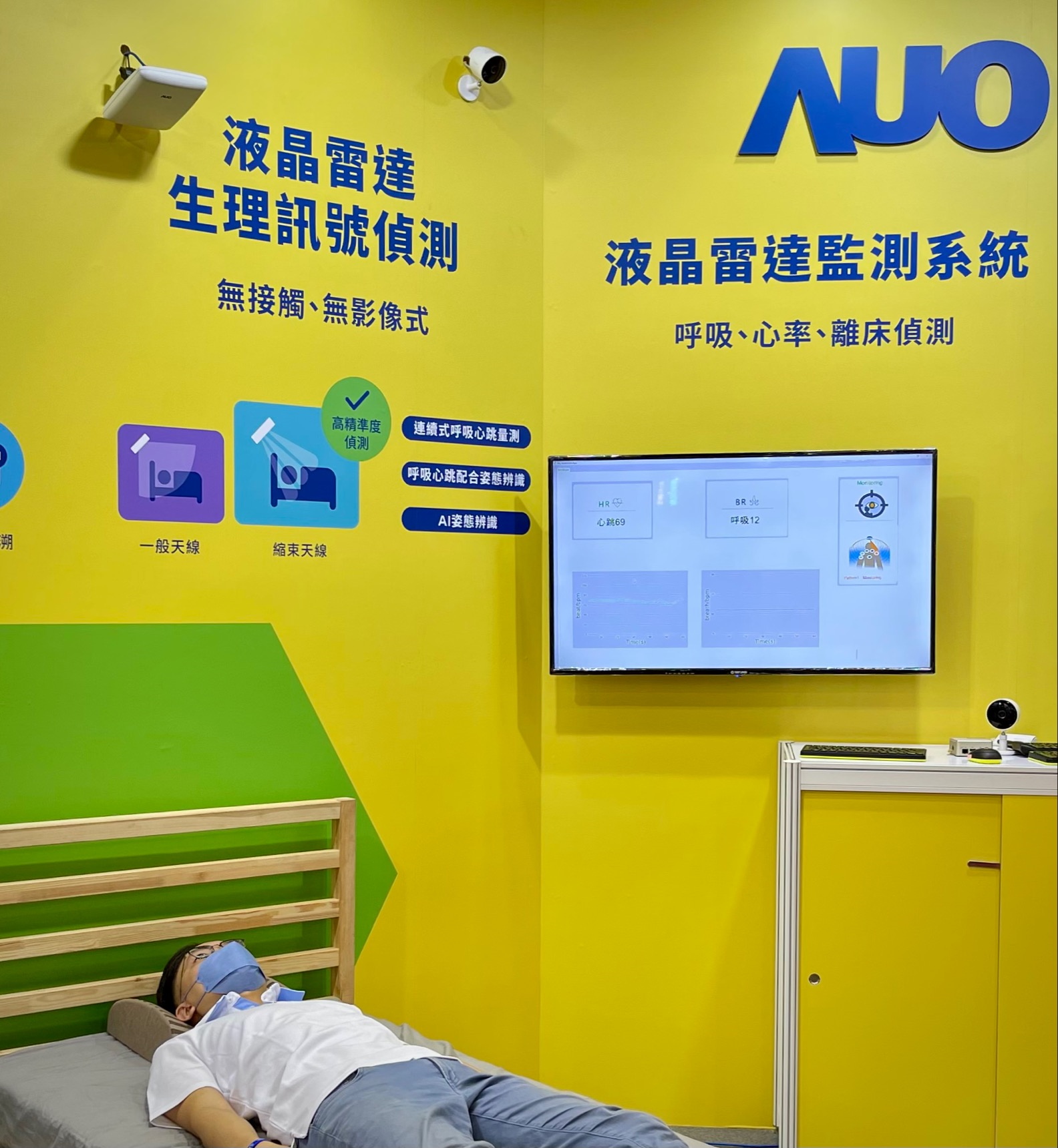 熊猫体育颐康「无接触生理监测雷达」，免除传统线路与贴片束缚，精准侦测呼吸、心跳等重要生理讯号