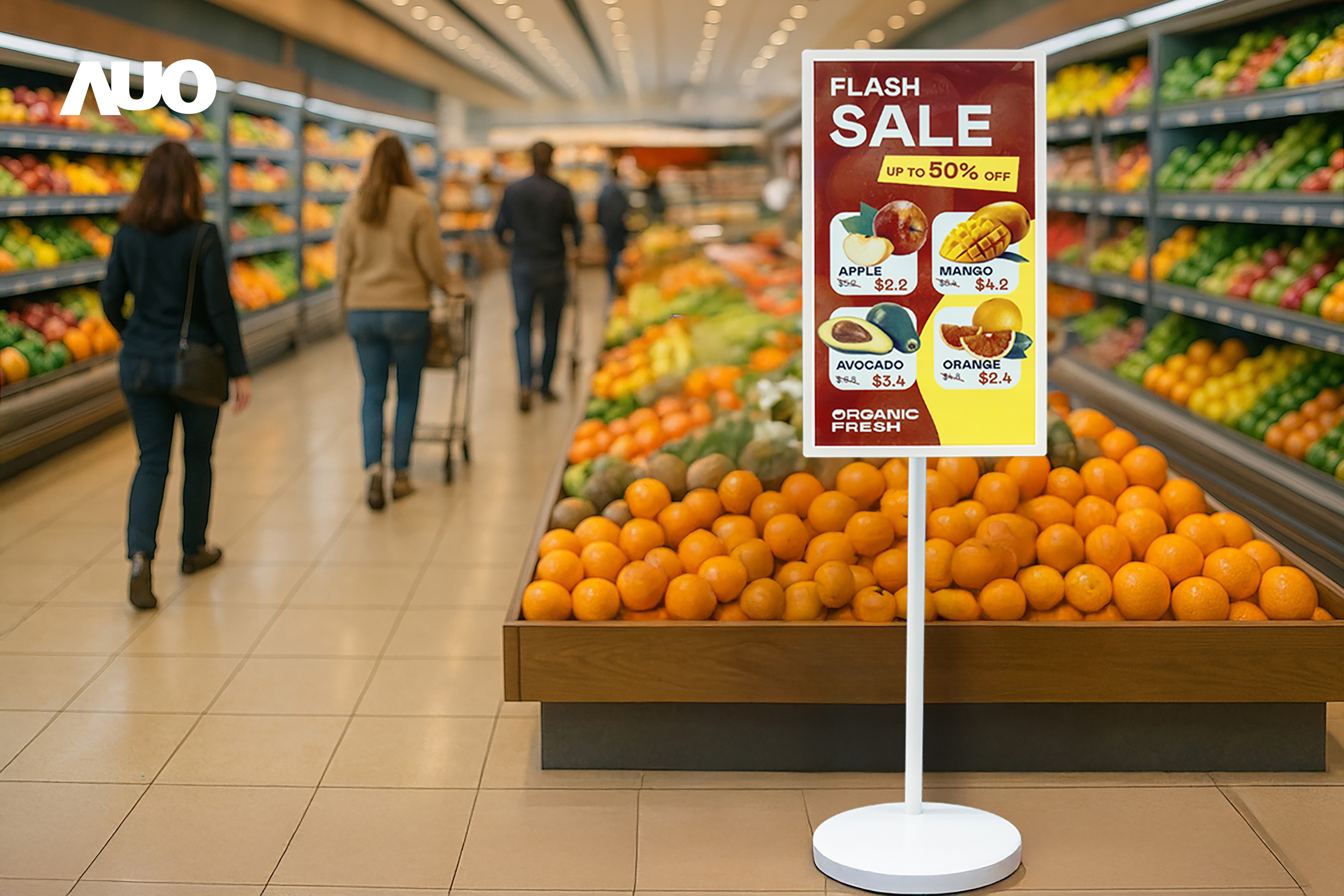 达擎首亮相低功耗、全彩的〝aecoPost电子纸解决方案〞，仅在更新画面时需要微量的电力驱动，无需布建电线的便捷设计，使其可灵活应用、随意置放，并可透过云端或行动装置app，轻松管理及排程广告内容，晋升店头营销利器。